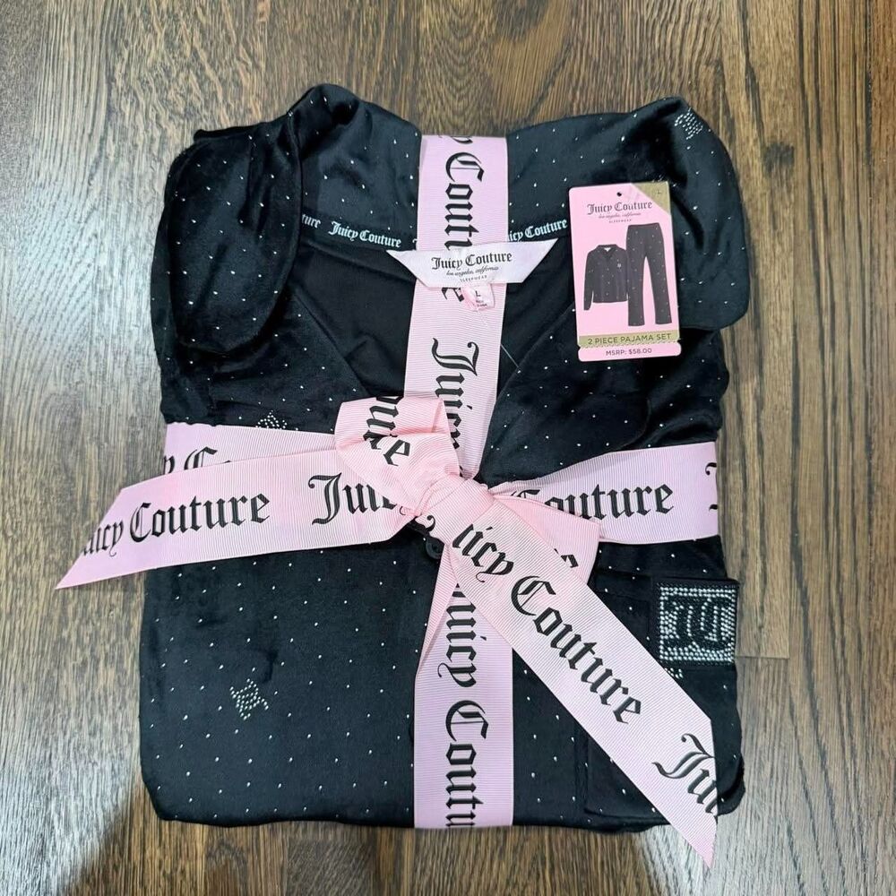 juicy couture black rhinestone dot pajama set size large (NWT)